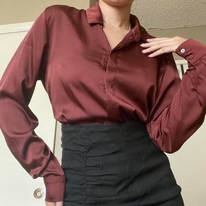 H&M Burgundy Button Up Blouse